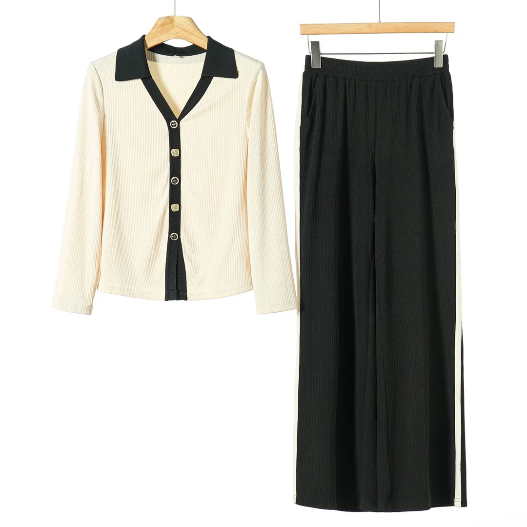 春秋时尚长袖套头小衫搭松紧腰休闲裤两件套TK003