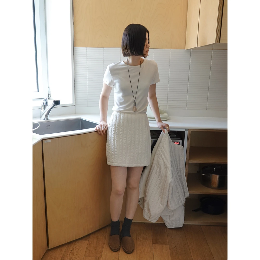 《新品上新》韩系简约坑条设计感百搭夹棉半身裙 02351