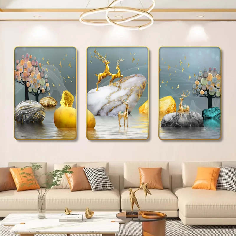 艺潮S006前程似锦客厅装饰画楼梯口现代简约三联画沙发挂画JL5