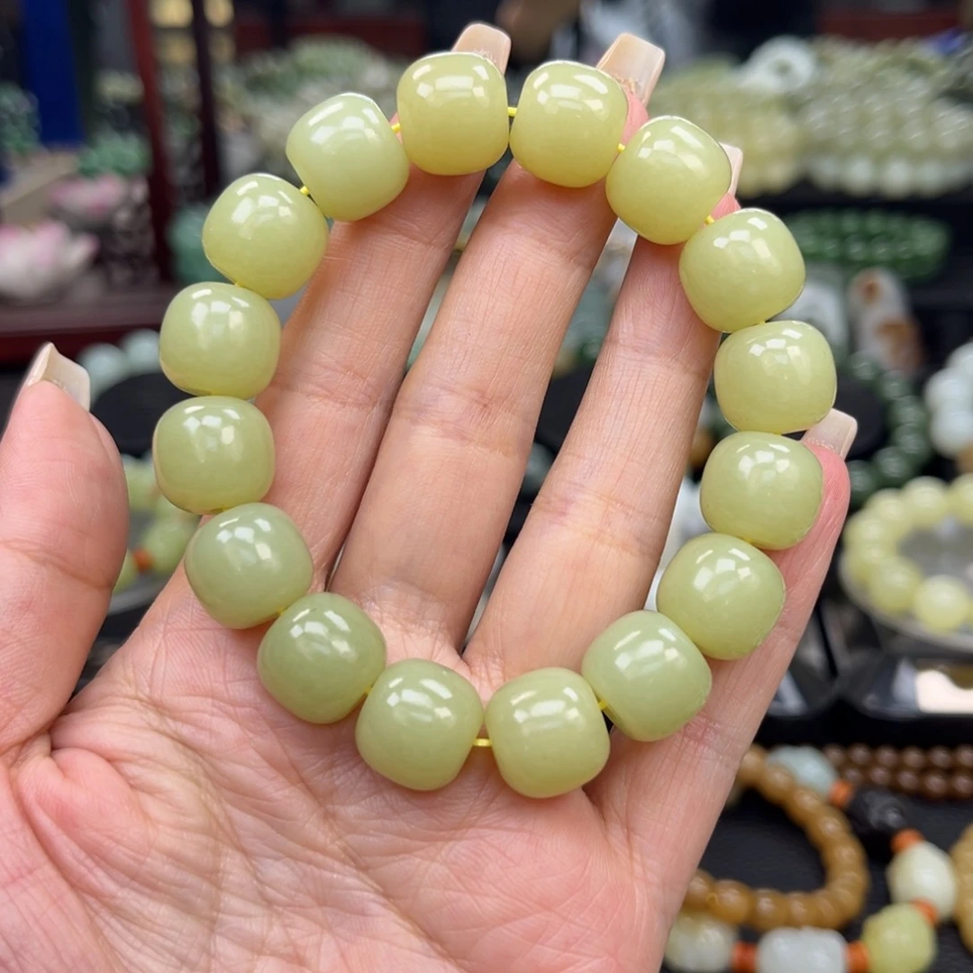 和田玉手串未镶嵌和田玉新疆若羌黄口料卡14