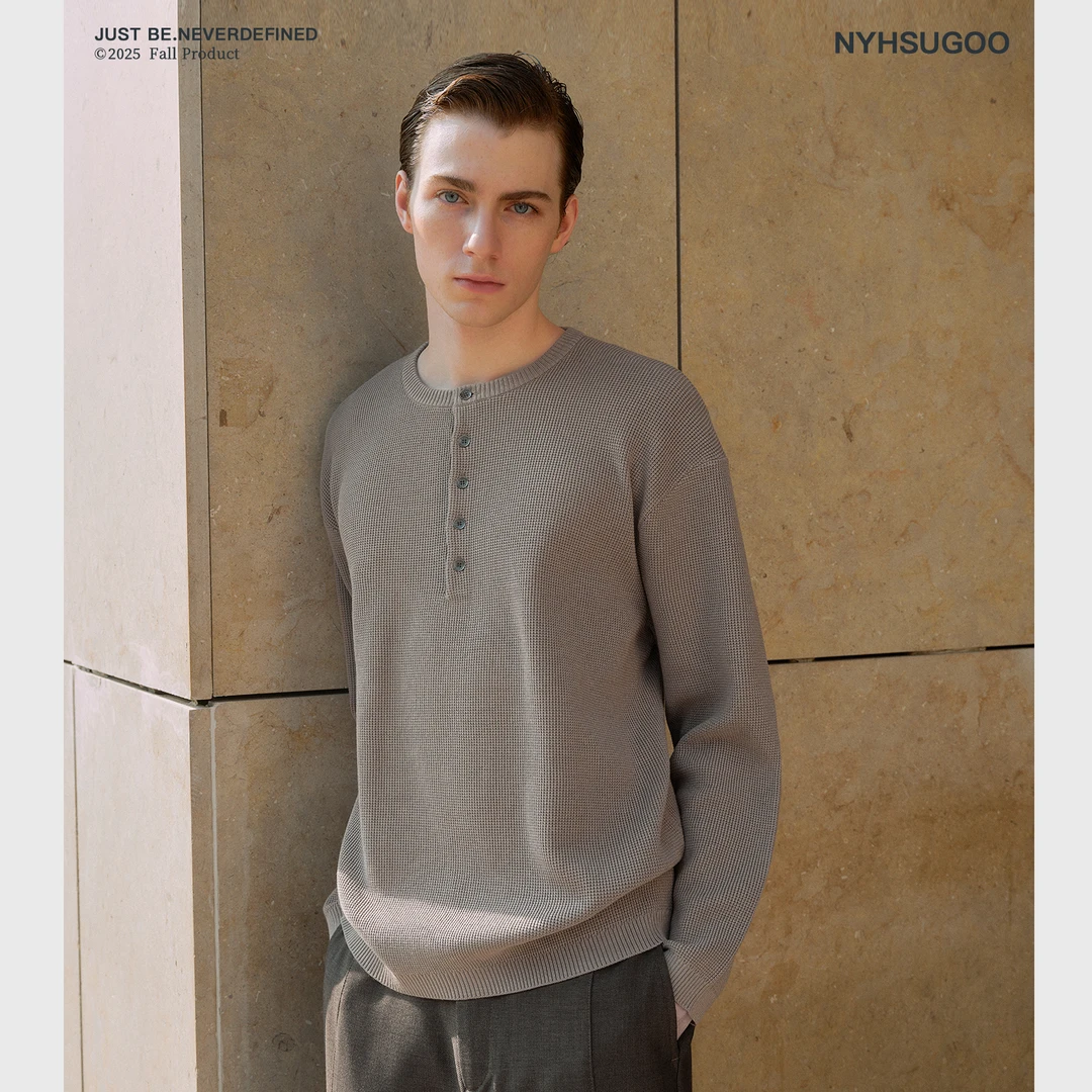 NYHSUGOO/南乙秋季亨利领12针菠萝针法编织衫毛衣3756男士可叠穿