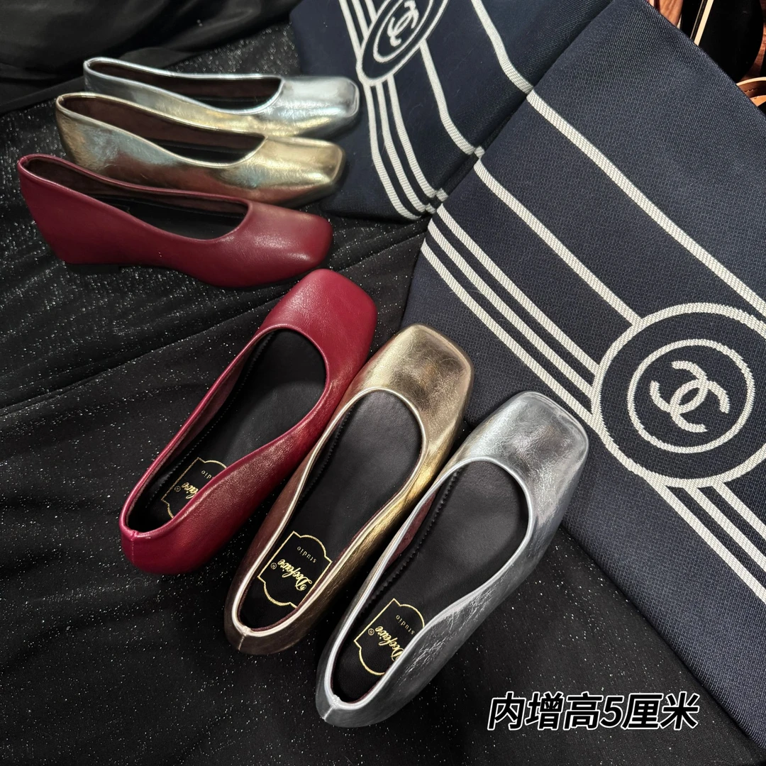 【内增高5厘米】极简主义方头浅口气质真皮单鞋