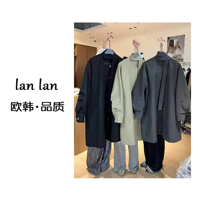琪琪-春上新【围巾款风衣】韩版气质时尚小众风衣外套百搭中长款
