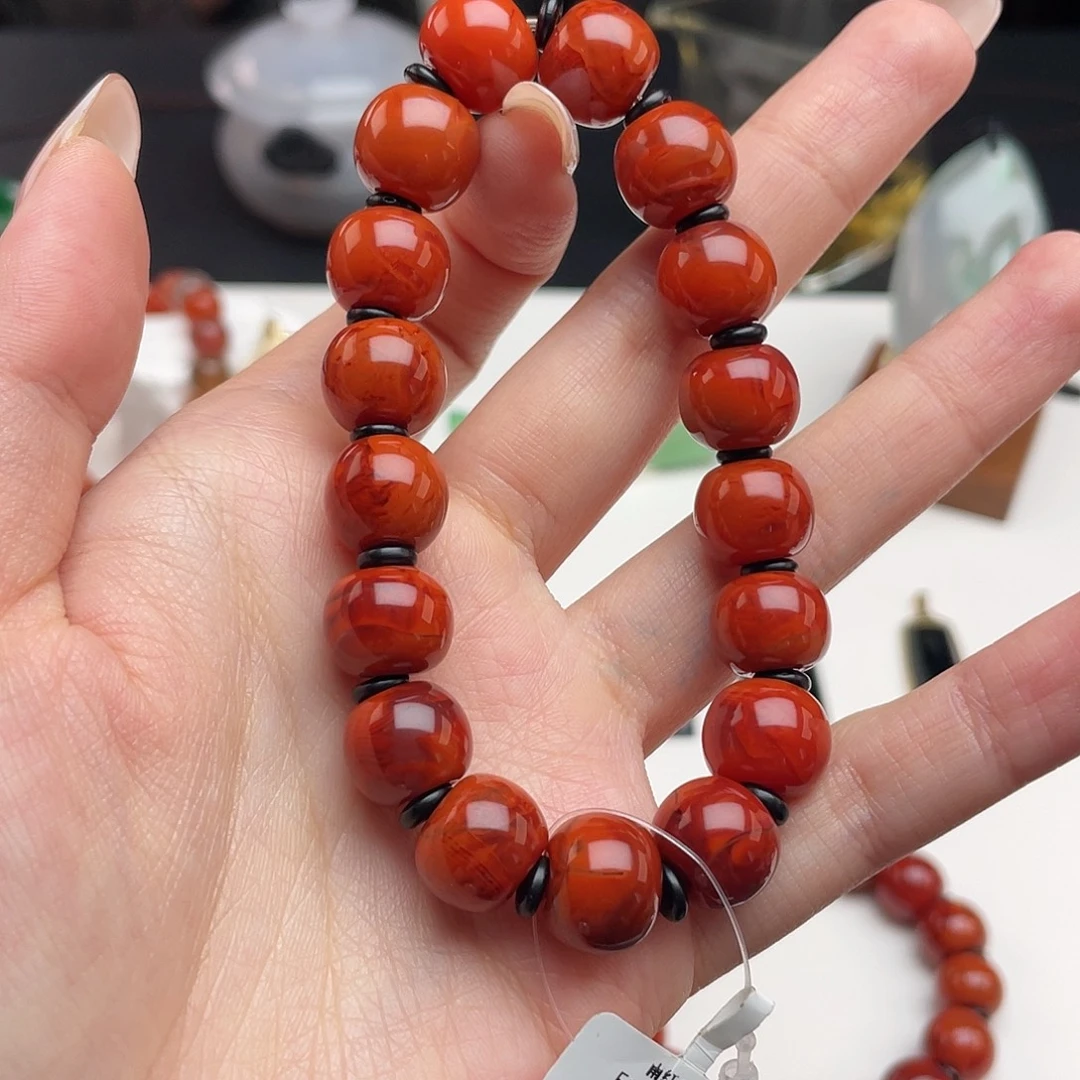 南红玛瑙未镶嵌手串火焰纹