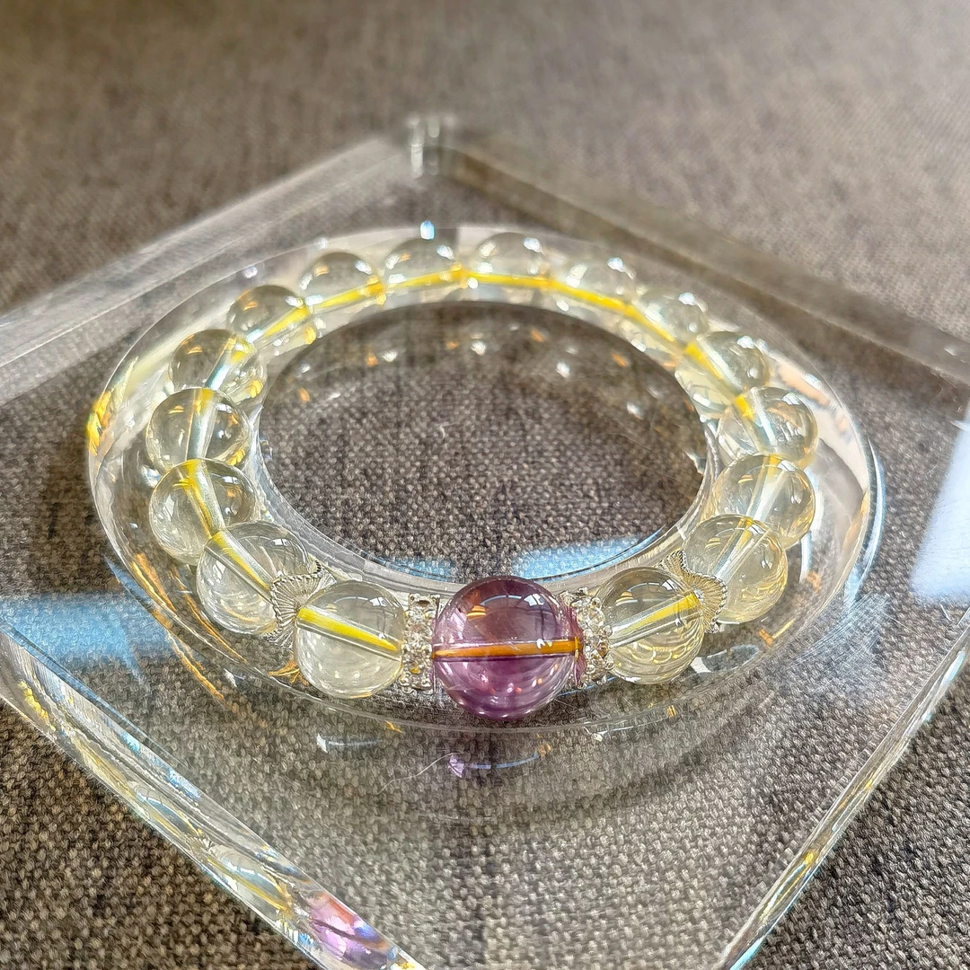 天然 柠檬黄水晶 巴西紫水晶 卡10 原创手串