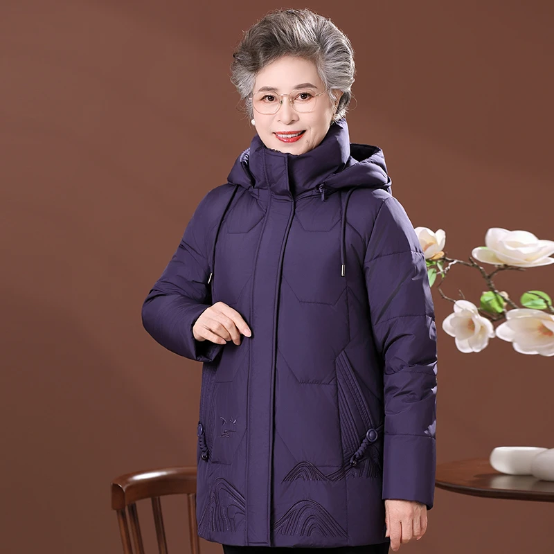 中老年羽绒服女中长款妈妈冬装大码加厚70岁老人奶奶太太时尚外套
