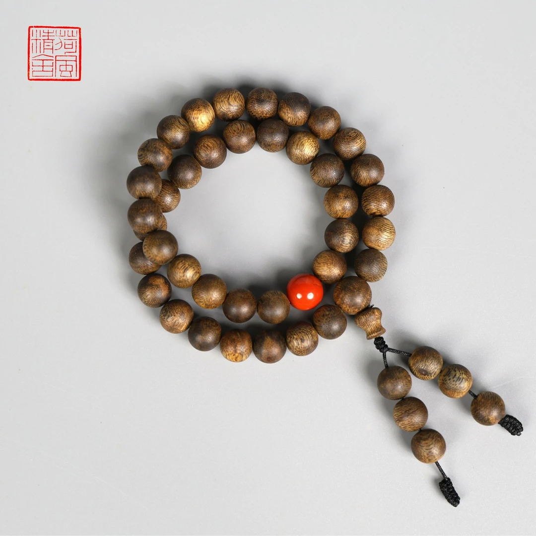 沉香海南棋楠满结油1.0圆珠 DIY 南红双圈沉香手串-CX153