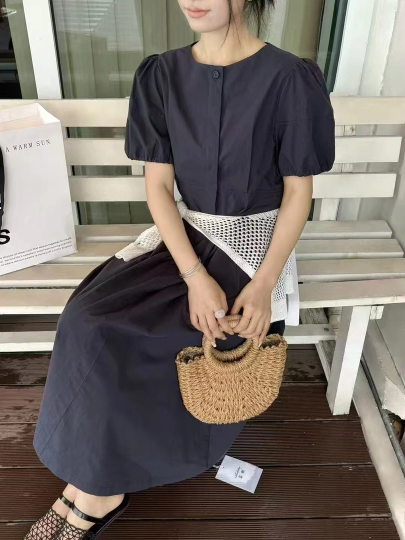 【优米】2025 新款圆领纽扣气质连衣裙