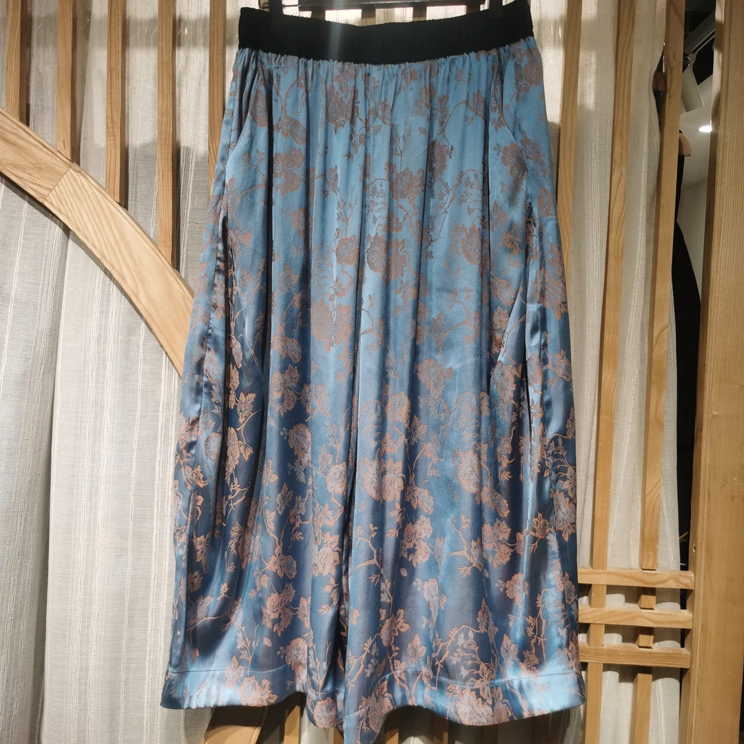 （LK067-25）凤徕兮私人定制蓝底粉玫瑰暗纹花全松紧花苞裤  单