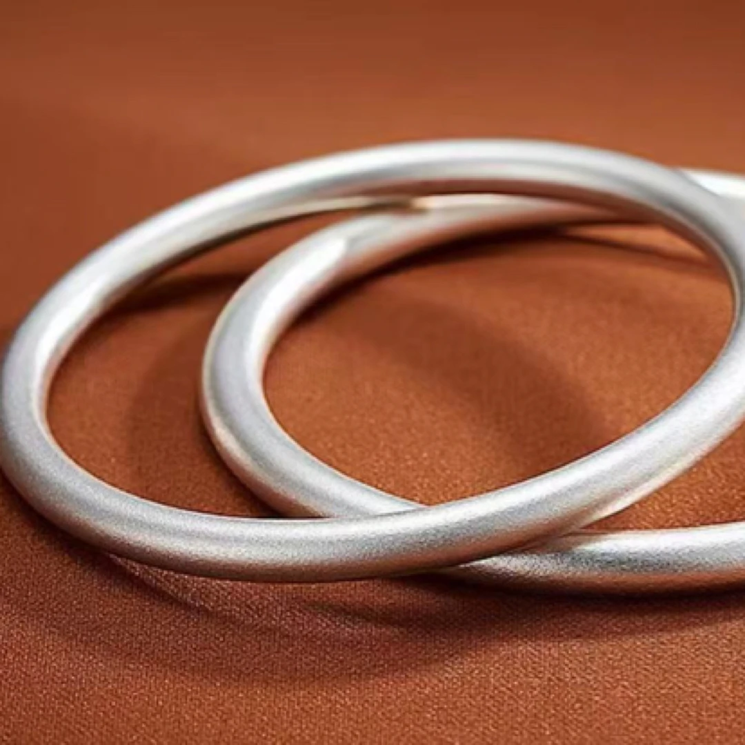 足银手镯 足银实心多克重传承手镯女素圈【古法手镯】送女友礼物