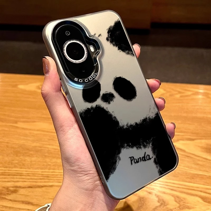 简约可爱熊猫适用华为nova14手机壳新款14pro镭射13pro磨砂12彩银