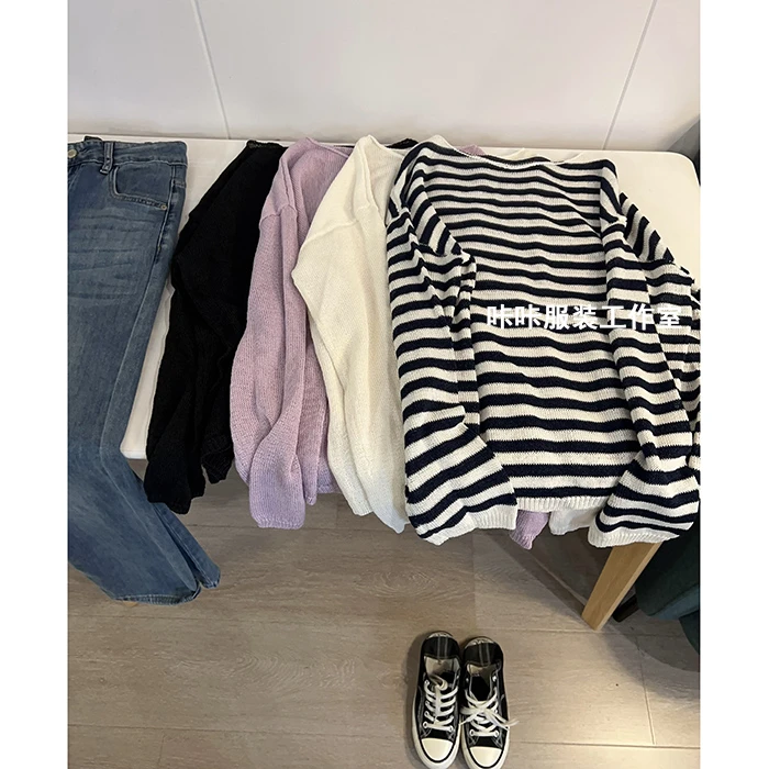 REKAYYAT”交织“和纸纱韩系百搭时尚简约大气减龄款款针织衫上衣