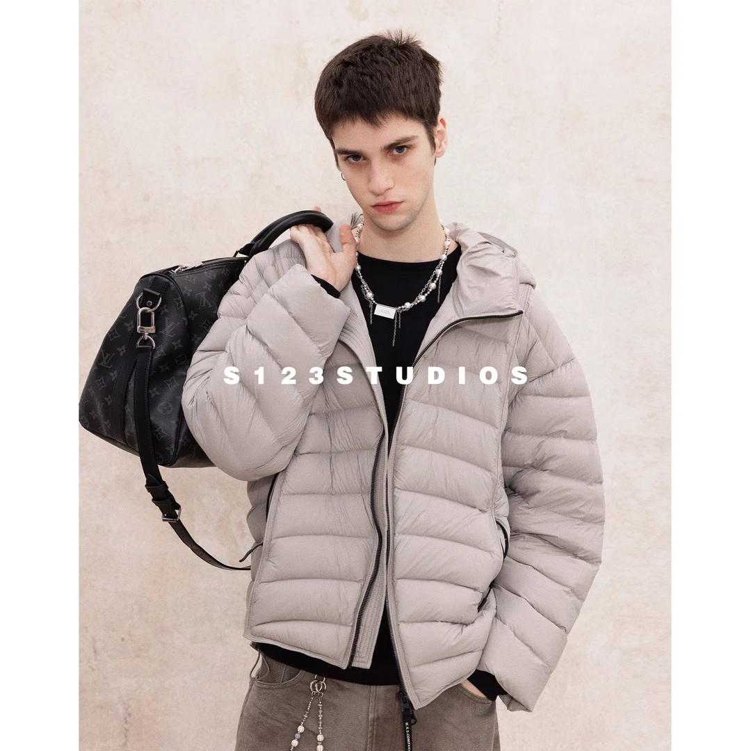 S123 美式设计感排骨绗缝羽绒服冬季新款连帽保暖宽松百搭外套