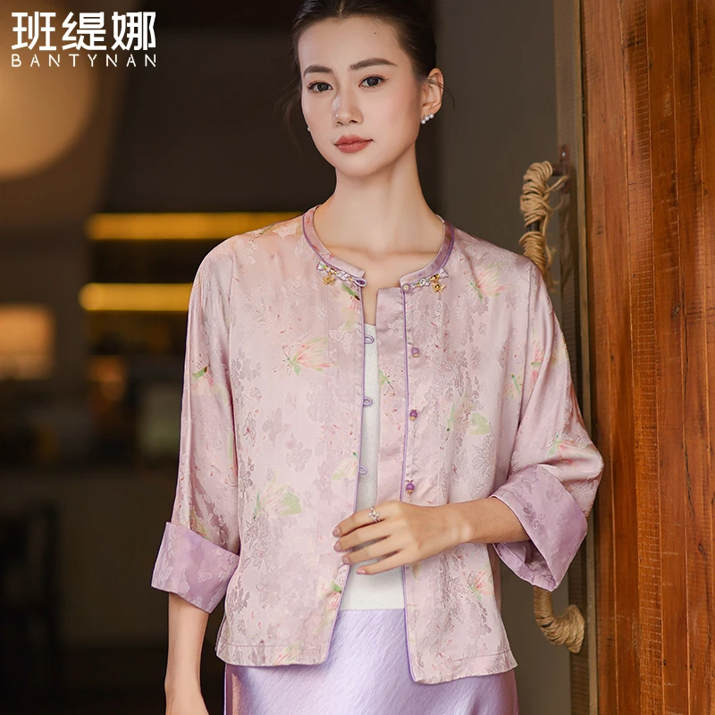 新中式常规款上衣秋季气质短外套宽松落肩袖直下摆新中式外套