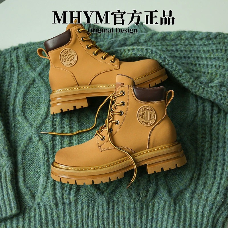 大黄靴马丁靴女厚底英伦风小短靴炸街2025新款夏季大头工装靴机车