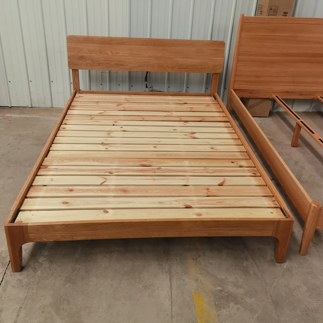 美国红橡木床橡木实木床简约半岛床1.8米双人大板床原木带插座