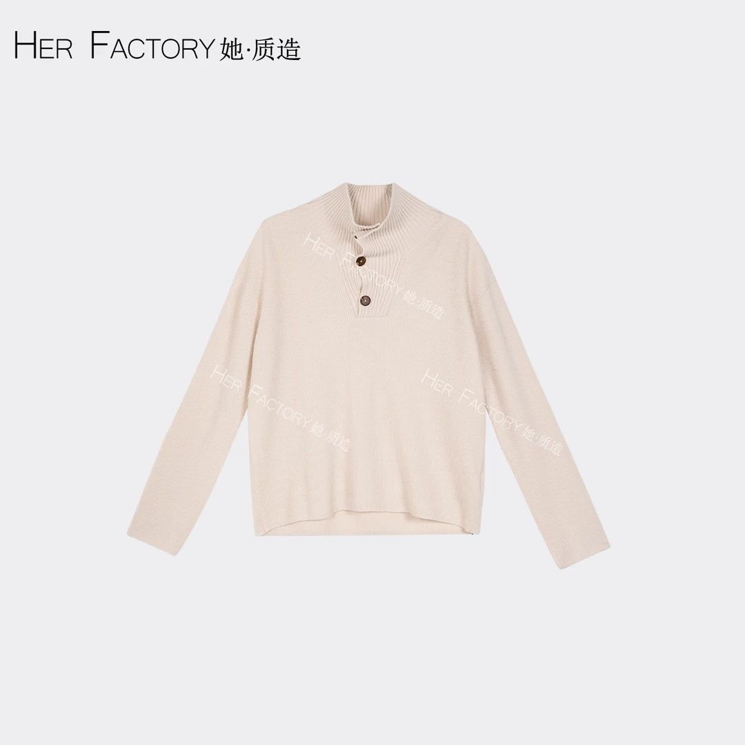 HER.FACTORY【罗纹柔针】90羊毛秋冬落肩温柔竖领毛衣 YB72FM7100