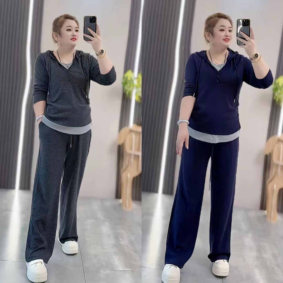 2881（丹姐家）大码套装秋季新款胖mm遮肉显瘦休闲运动两件套装