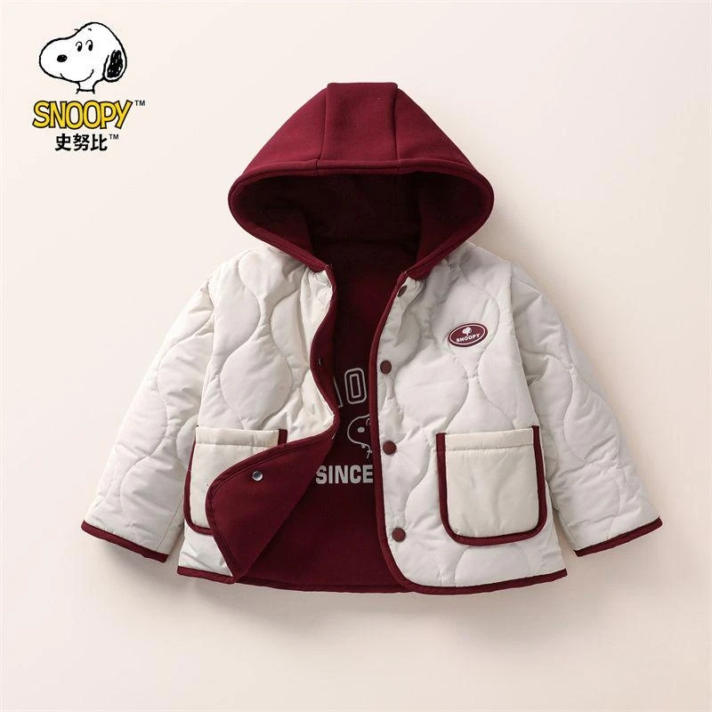 史努比儿童时尚外套2024新款男女童冬装棉衣两面穿加厚保暖棉服潮