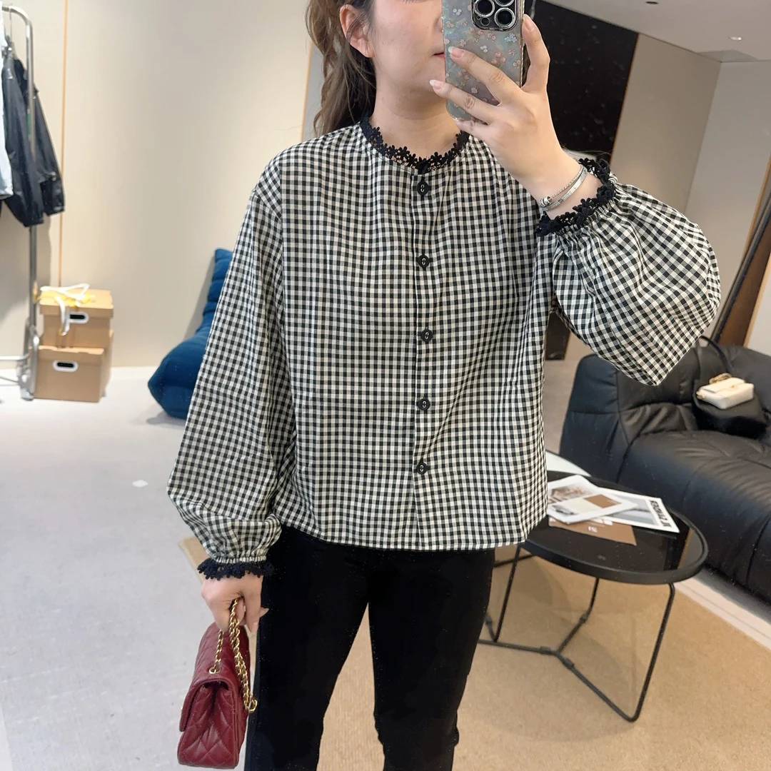 【欧加粒粒】2025早春新款时尚复古百搭小格纹衬衫 M25021519