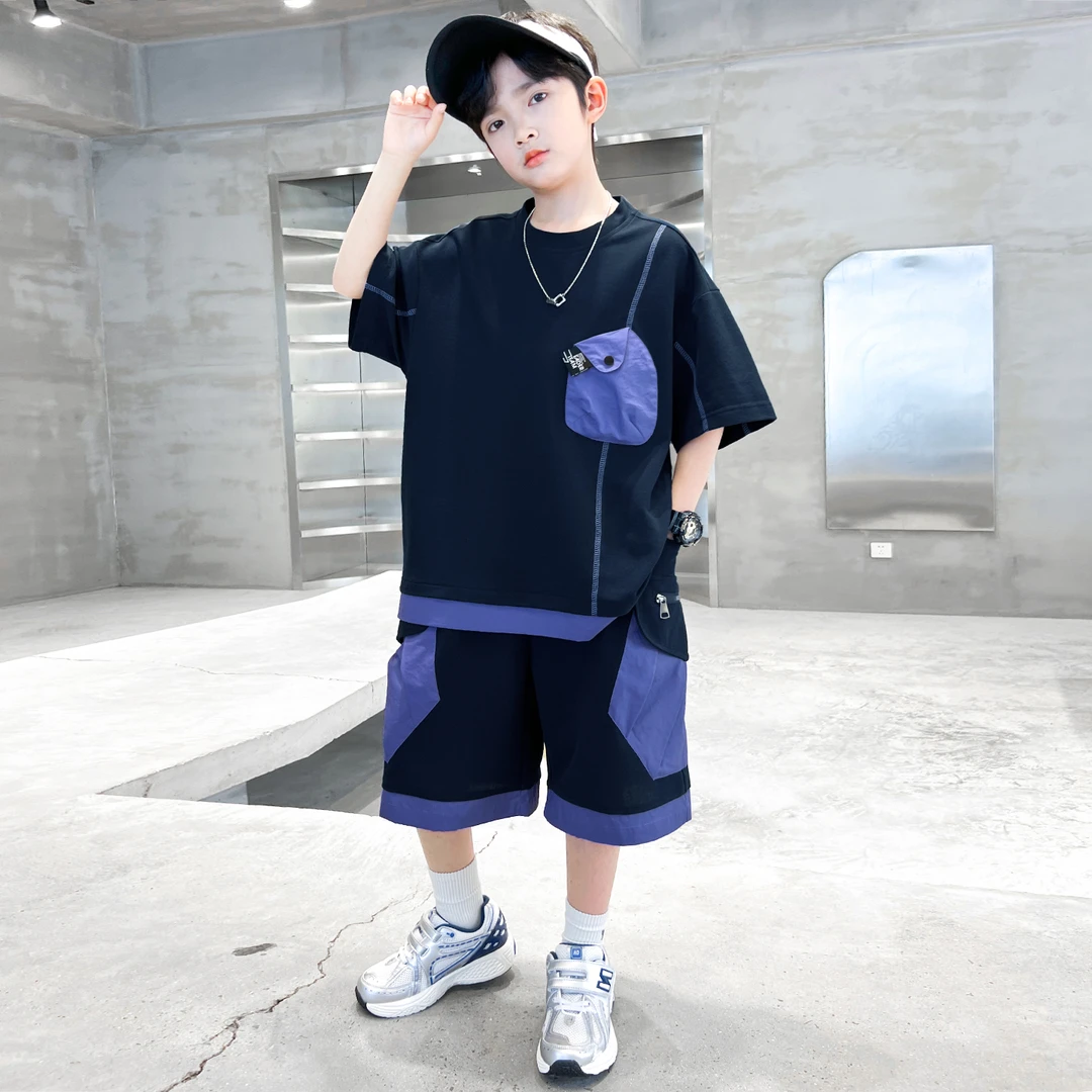 男童夏季套装2025新款短袖中大童两件套潮【QSX-DR】B5370