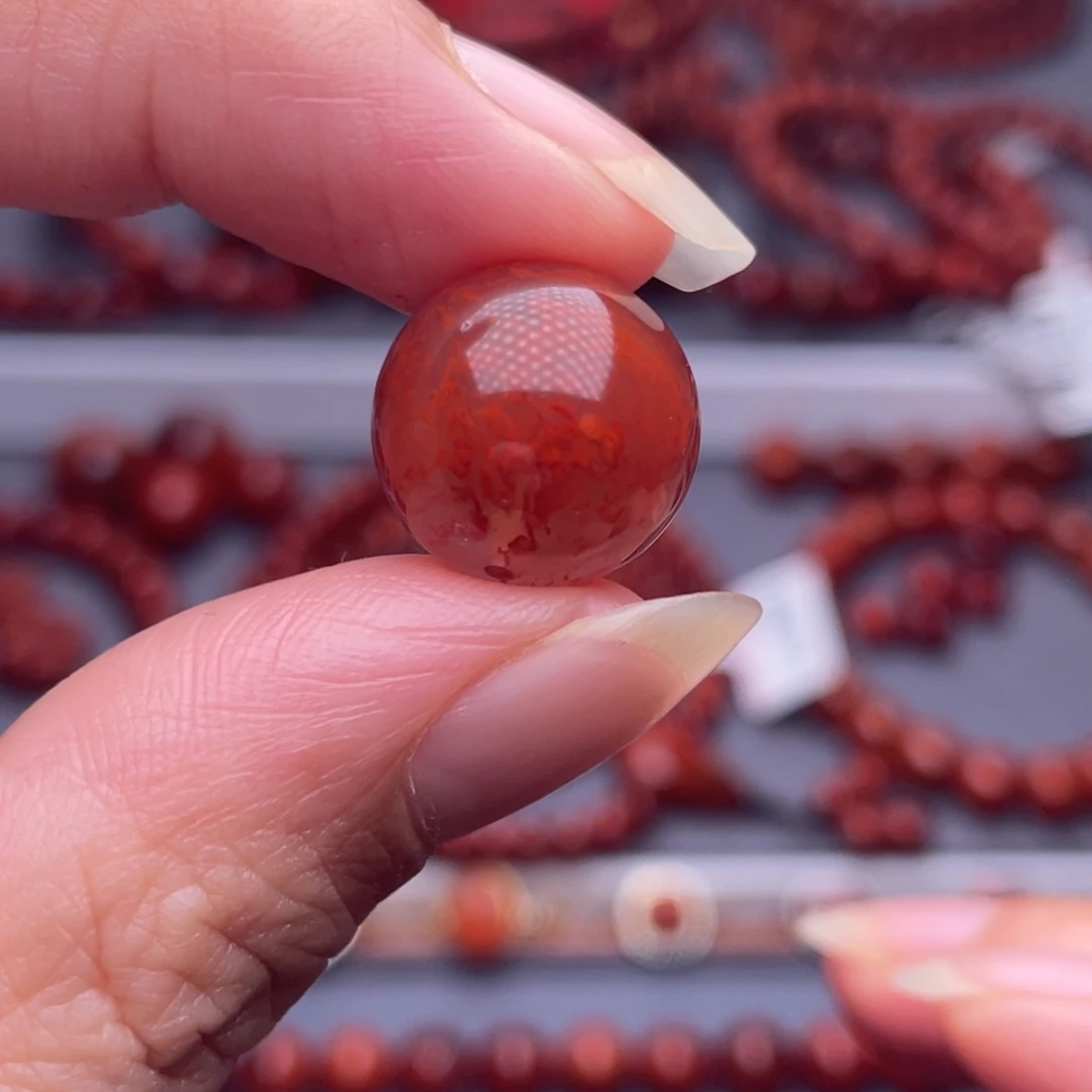 南红玛瑙未镶嵌配珠14.7mm瓦西玫瑰妖火焰单珠