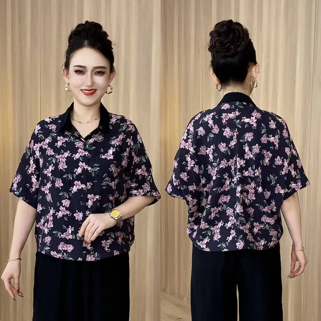 夏季新款 时尚小碎花宽松短袖衬衫女士休闲百搭显瘦薄款衬衣