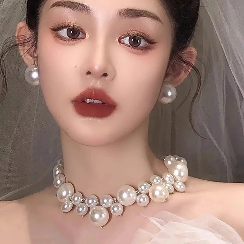 非金属仿珍珠项链 复古新娘项链轻奢锁骨链气质百搭颈链婚纱配饰