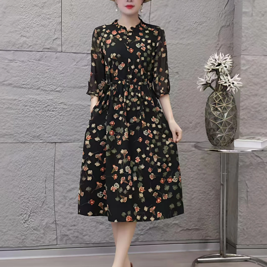 10171-夏时尚显瘦修身遮肉显瘦气质妈妈装连衣裙【G仓】