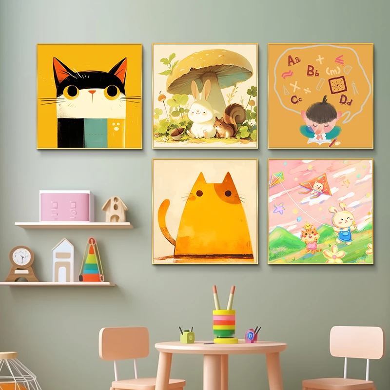 幼儿园学校教室装饰画儿童早教动物卡通挂画培训机构楼梯墙面壁画