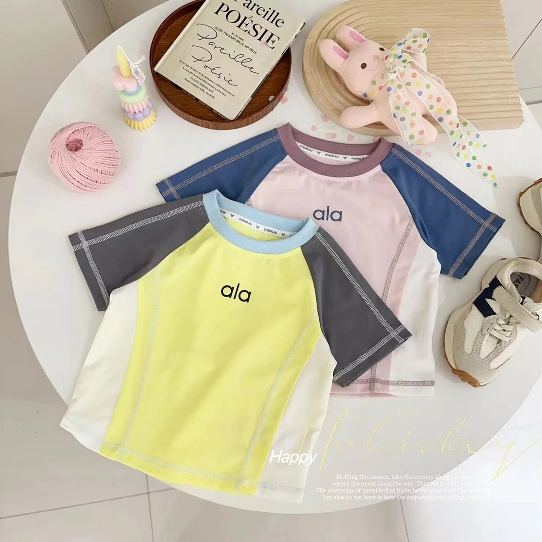 汤圆家童装2025夏季新款山系撞色字母简约无骨高级感T恤 YA-2038