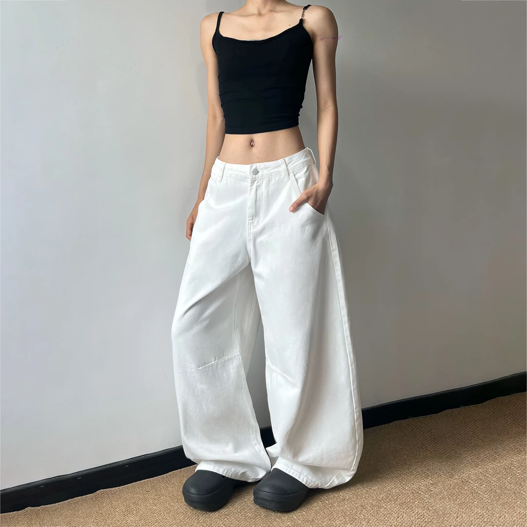 MainFixed美式复古白色松弛感弯刀牛仔裤阔腿直筒baggy拖地长裤潮