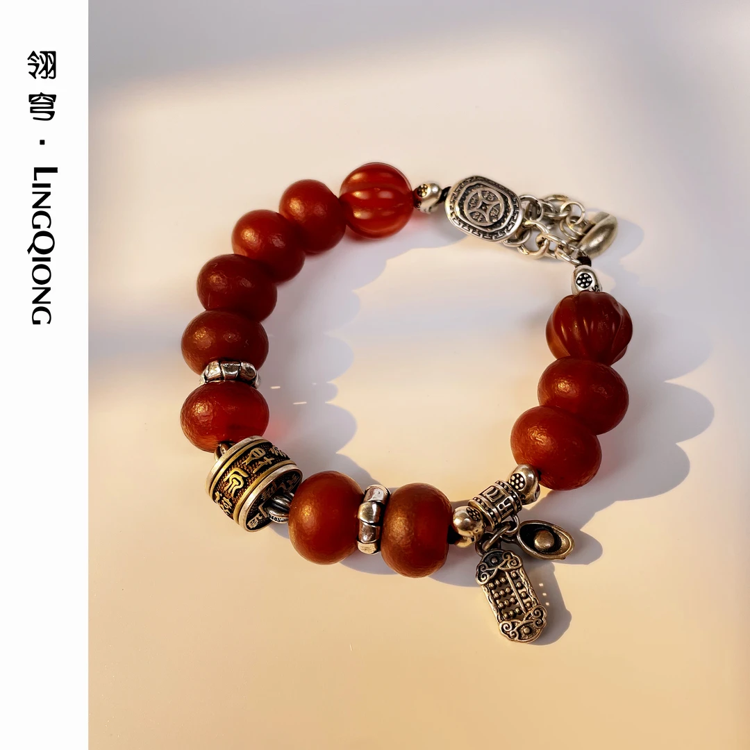 925银手链 【车轮珠】翎穹 LINGQIONG 六字真言转经桶算盘元宝手链