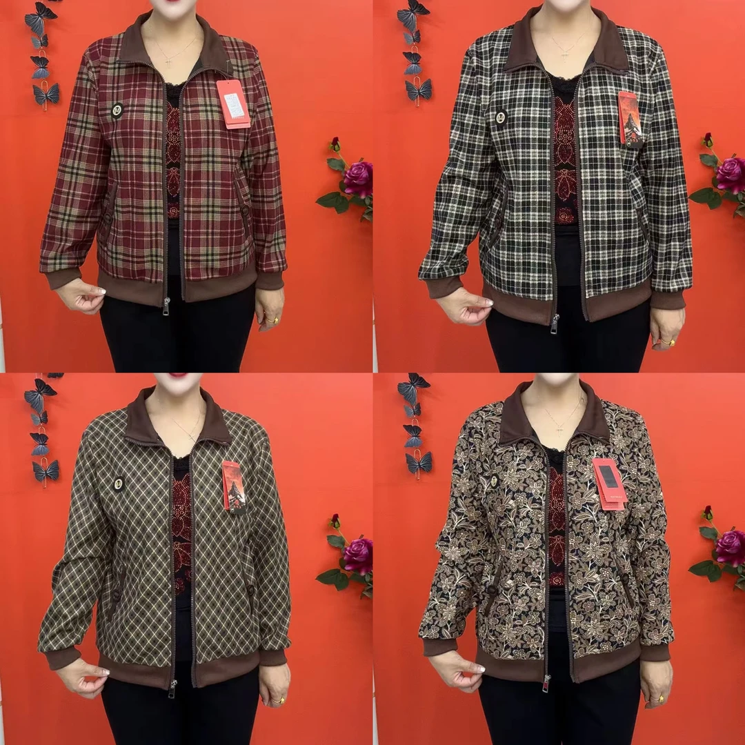 秋季新款单层翻领老年款拉链外套