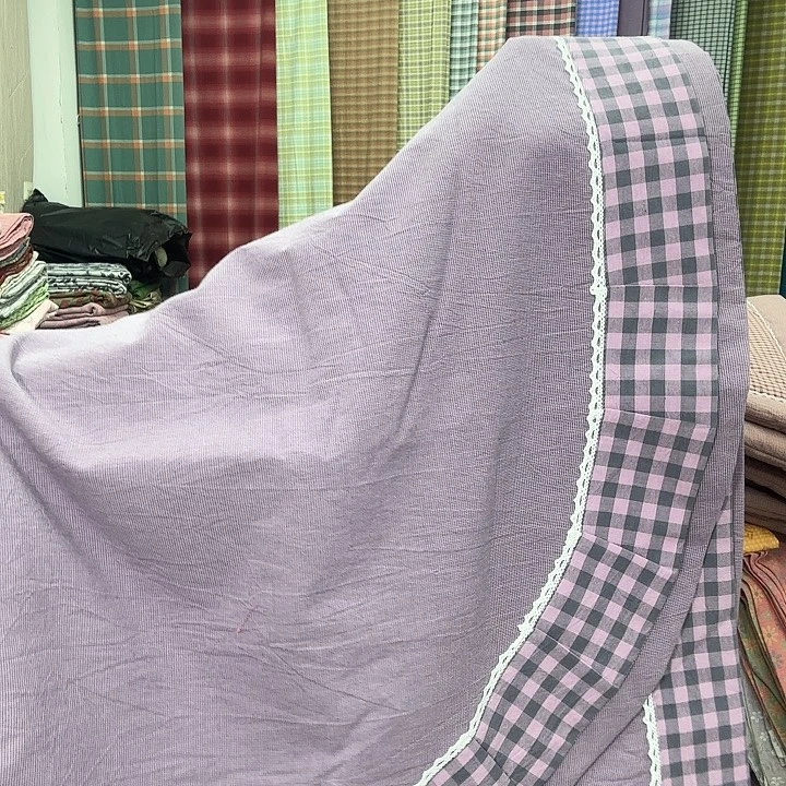 棉2.5米×2.4米网红床盖紫小格
