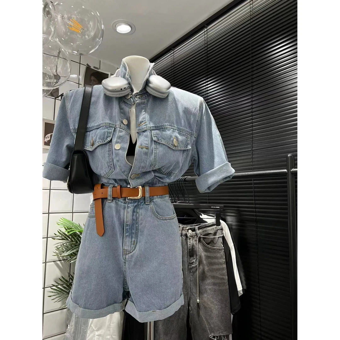 【ARONG阿荣家】牛仔连体短裤02288-蓝色-S