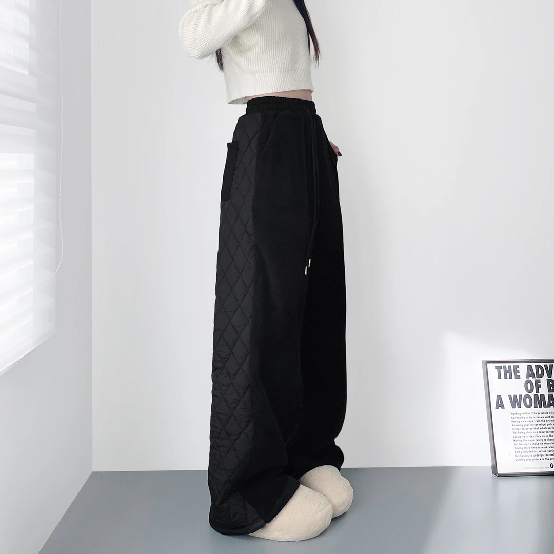 大码拼接奥粒绒毛毛裤女冬季防寒保暖阔腿裤胖mm零下20度穿的裤子