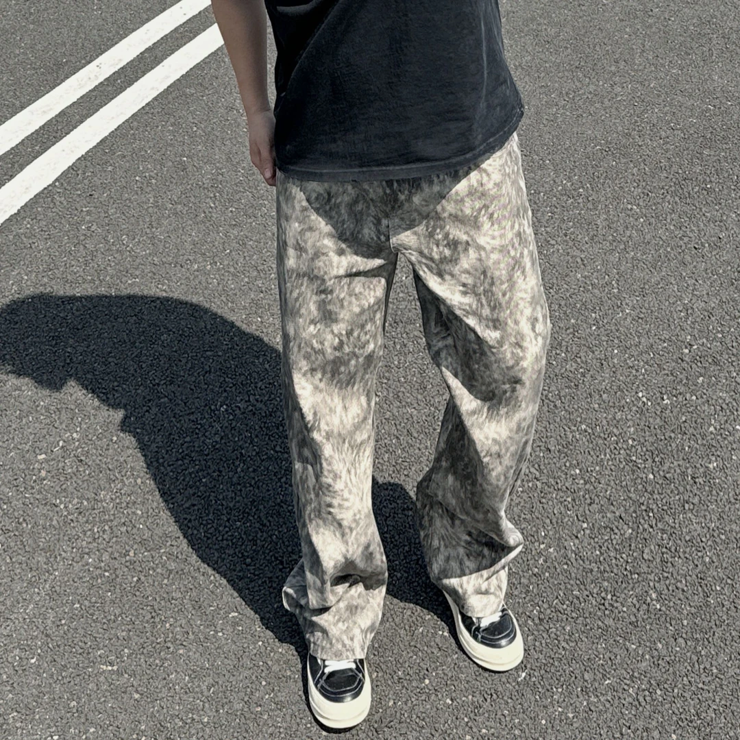 【大重码】新款美式ins高街迷彩水洗花牛仔裤做旧复古休闲牛仔裤