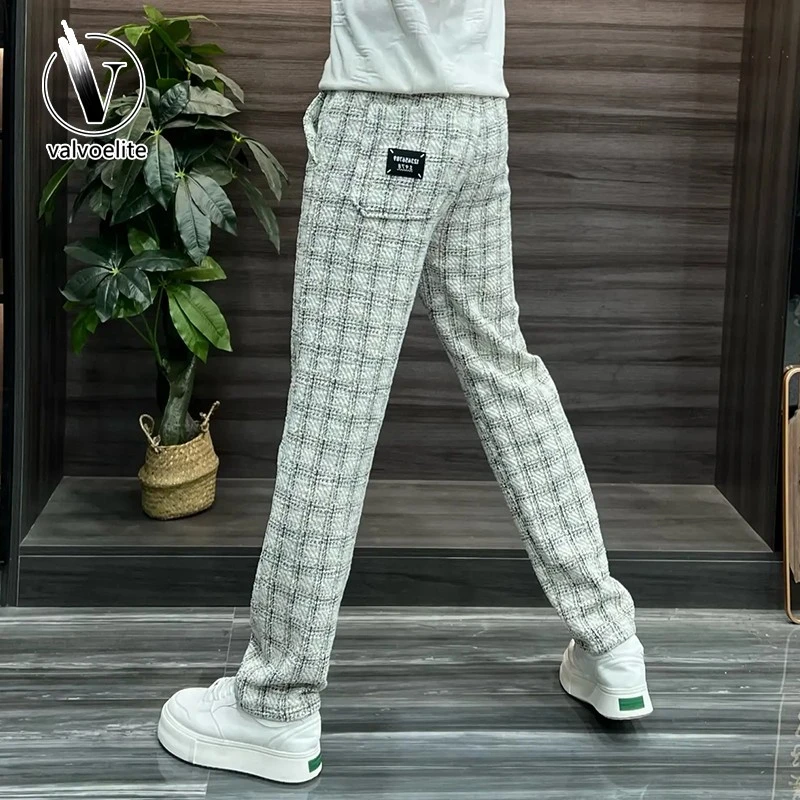 VALVOELITE轻奢格子休闲裤男秋季宽松直筒卫裤户外亲子直筒工装裤