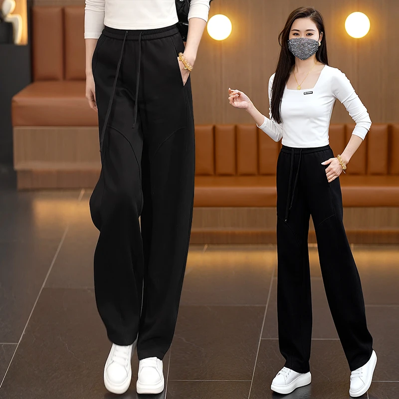 休闲裤女春秋2025新款小个子高腰阔腿裤垂感舒适时尚显瘦弯刀裤