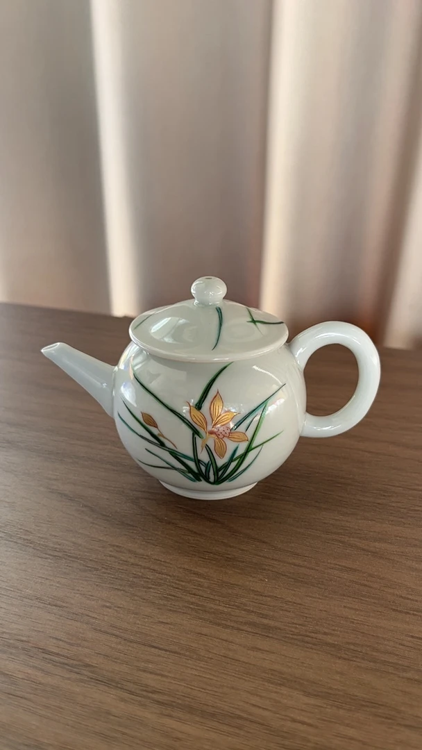 平安清昌清水烧名家京烧名匠加藤清昌作细绘兰花后手茶壶茶壶急需