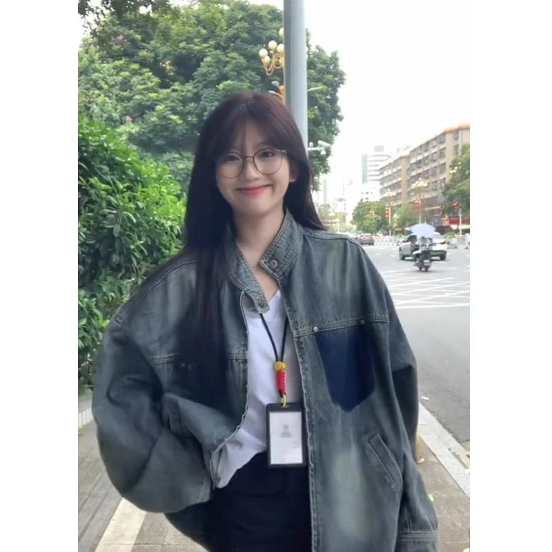 初秋韩系独特好看牛仔外套春秋款女2025新款休闲宽松百搭夹克上衣