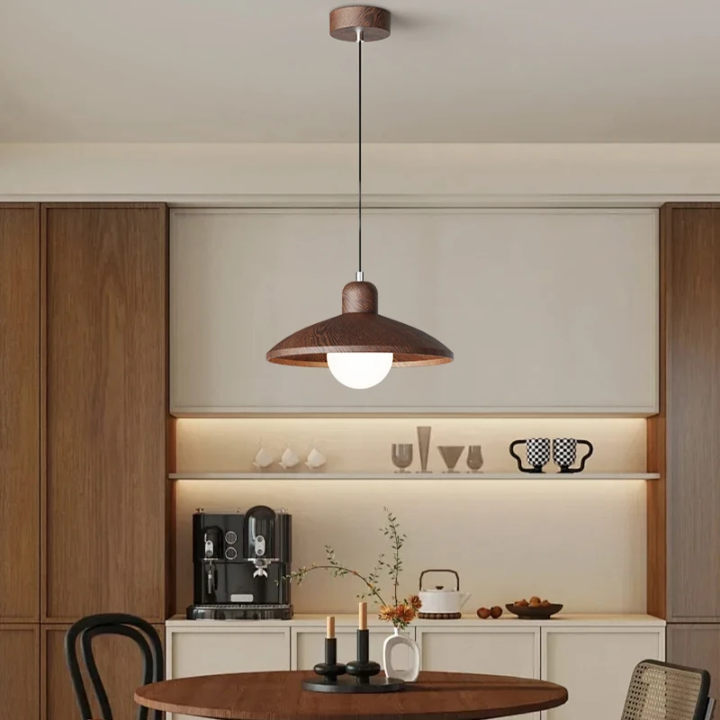 大观园餐厅吊灯中古侘寂风复古胡桃木色餐桌吧台饭厅护眼灯具I412