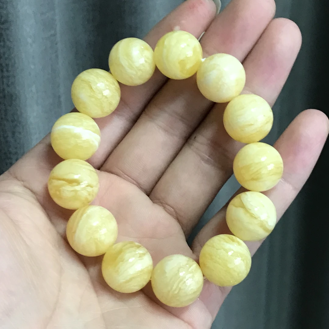 俄料白花满蜡蜜蜡圆珠单圈约15mm26-27克