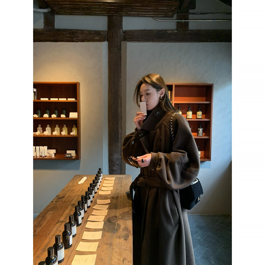 Gakee【冬日咖啡馆】秋冬中长款时尚百搭设计感毛呢外套N38644GK54