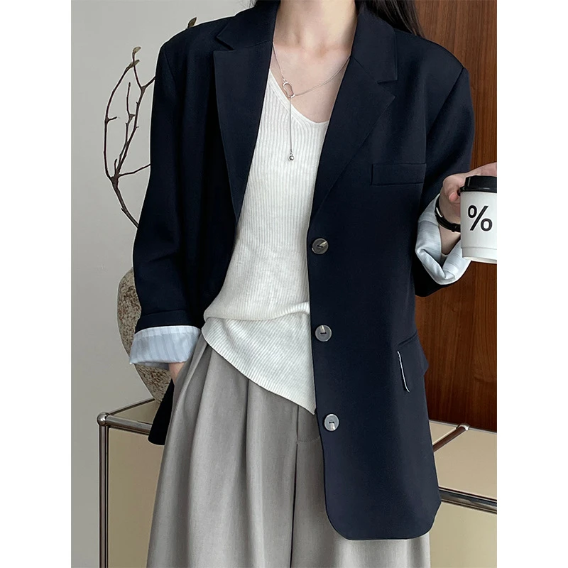 韩版设计感侧开叉西装外套女2024秋季新款休闲外套