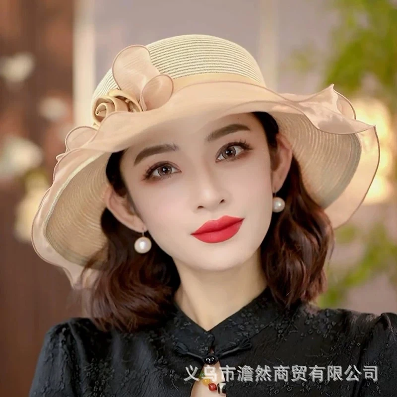 春夏季女帽大花包边遮阳女帽防晒太阳帽圆顶时装帽遮阳凉帽沙滩帽