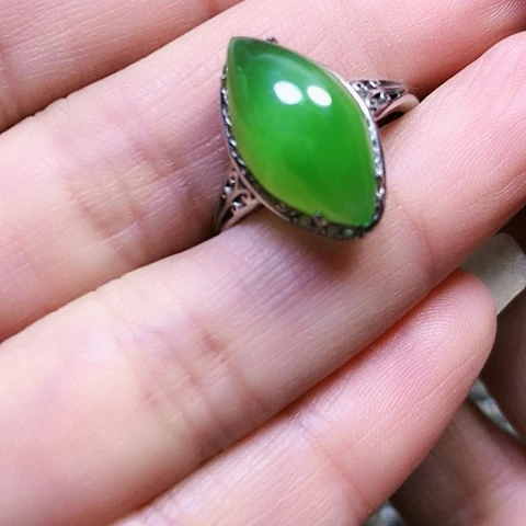 和田玉银S925镶嵌戒指