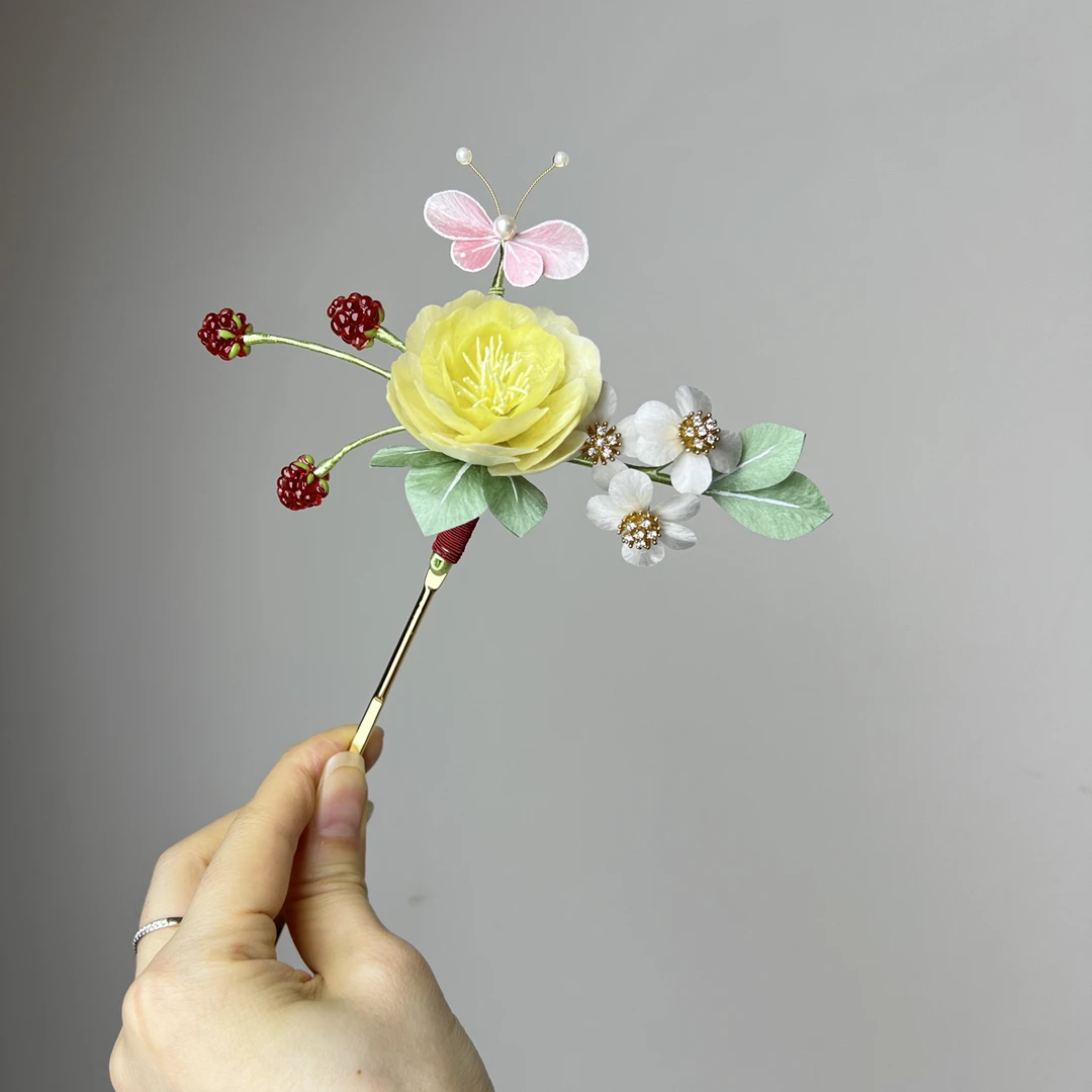 纯手工非遗绒花发簪 No退No换 日常挽发绒花簪子小花型