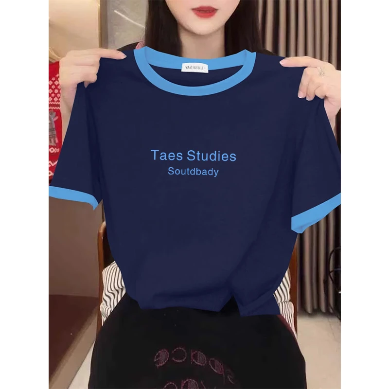 设计感小众正肩撞色纯棉短袖t恤女时尚洋气显瘦上衣2025新款夏季